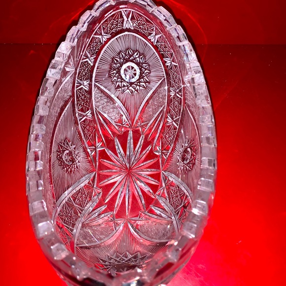 Beautiful Antique Heavy Cut Glass Oval Bowl High End - Picture 3 of 16